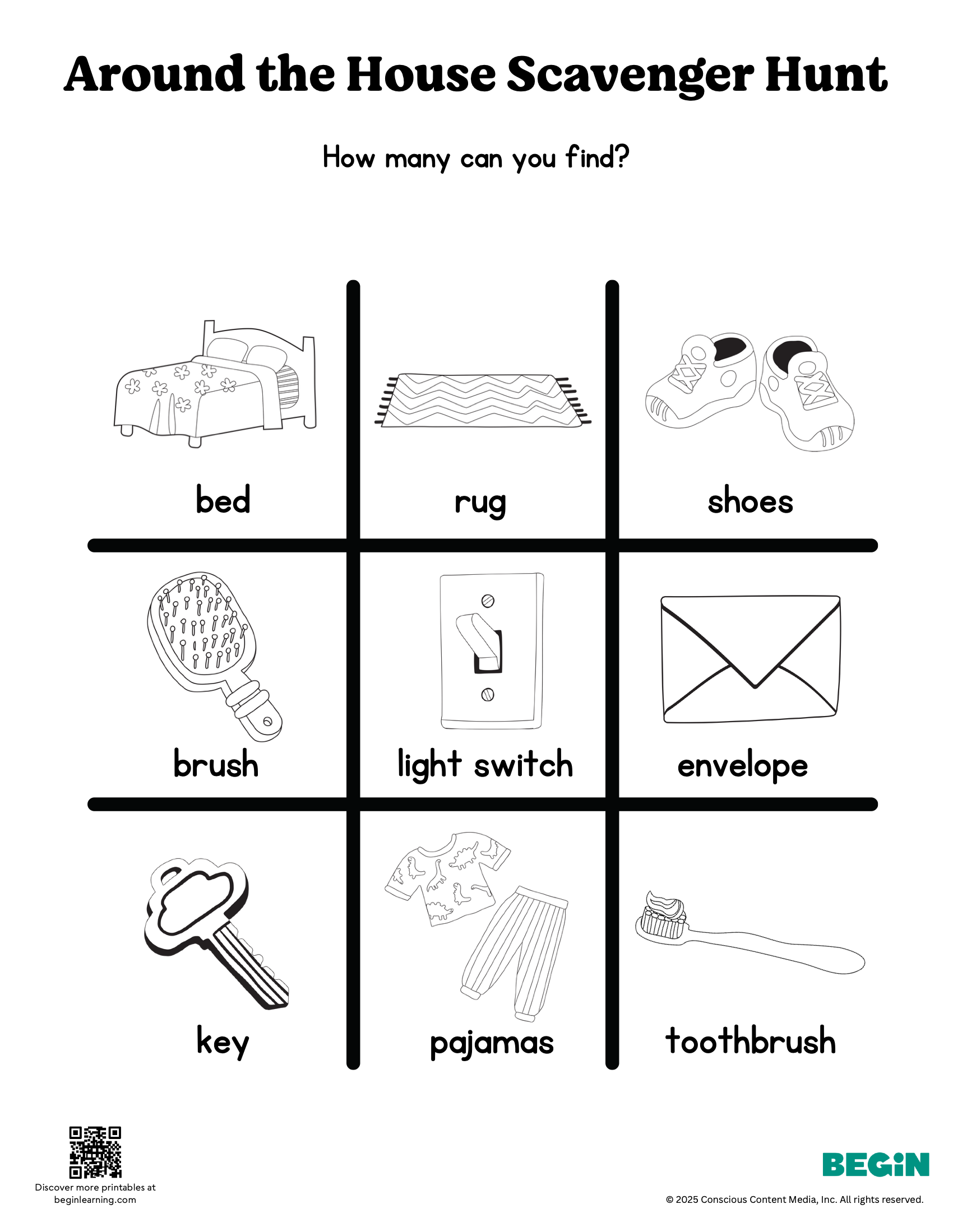 Around The House Scavenger Hunt Black And White Worksheet