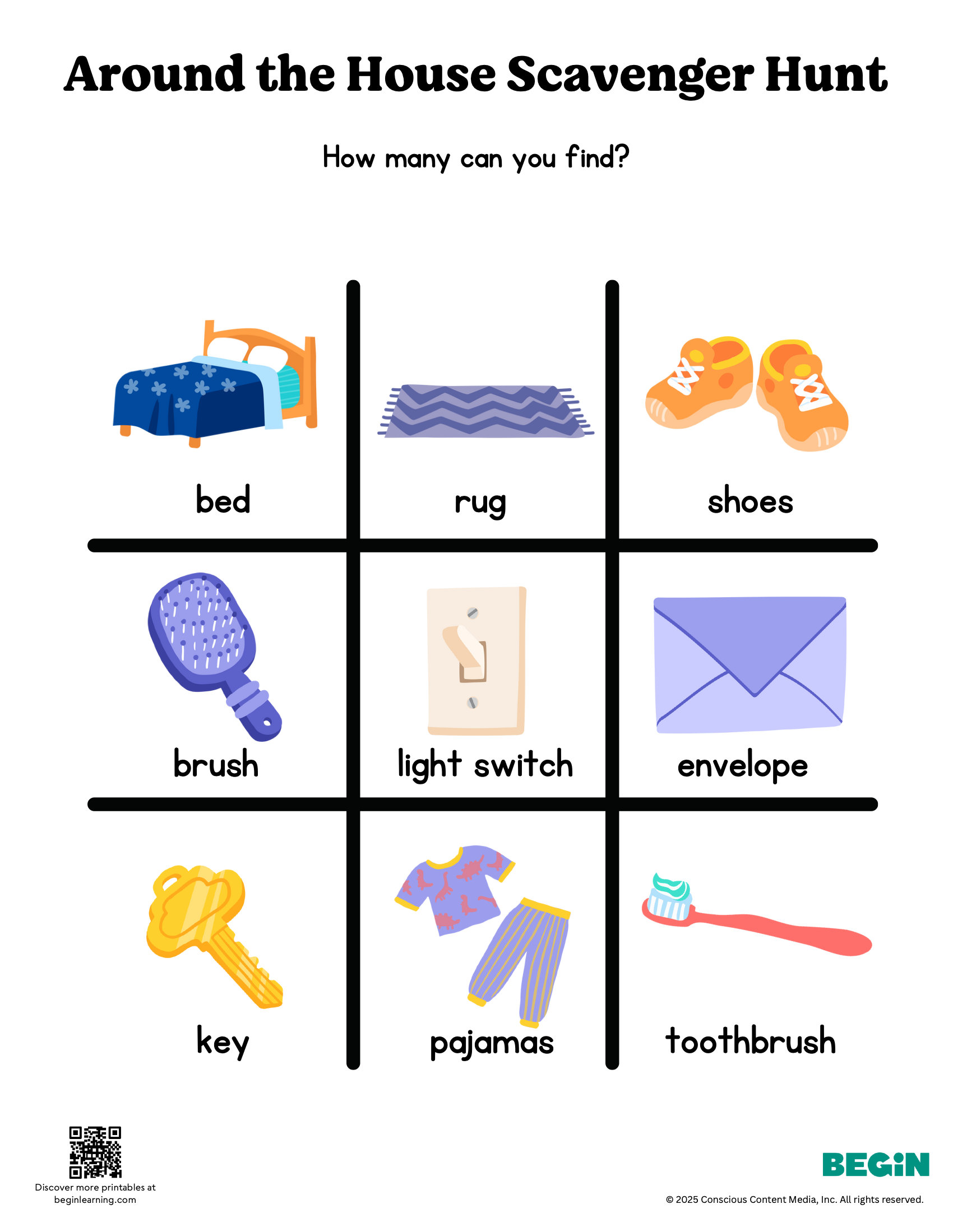 Around The House Scavenger Hunt Color Worksheet