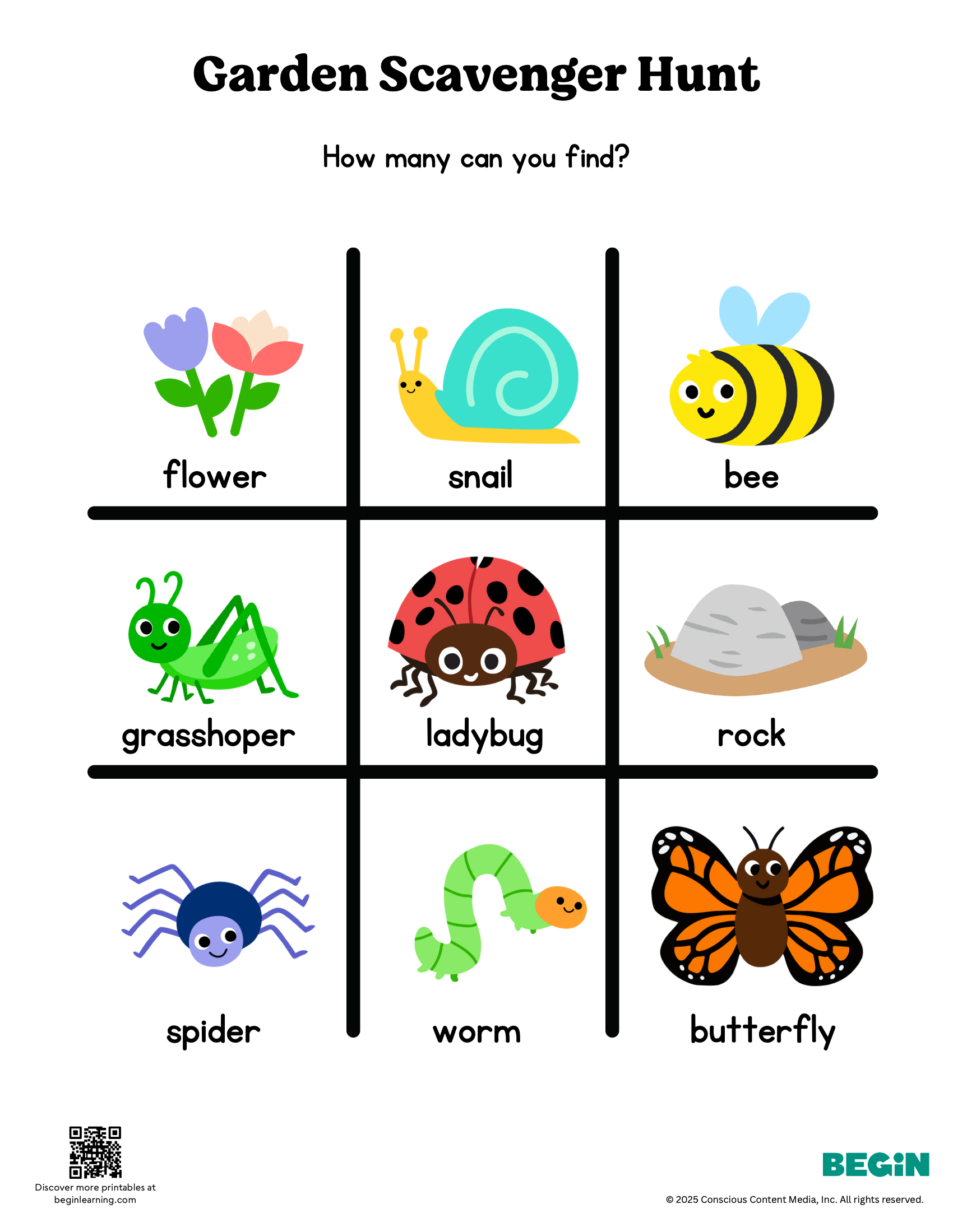 Garden Scavenger Hunt Color Worksheet