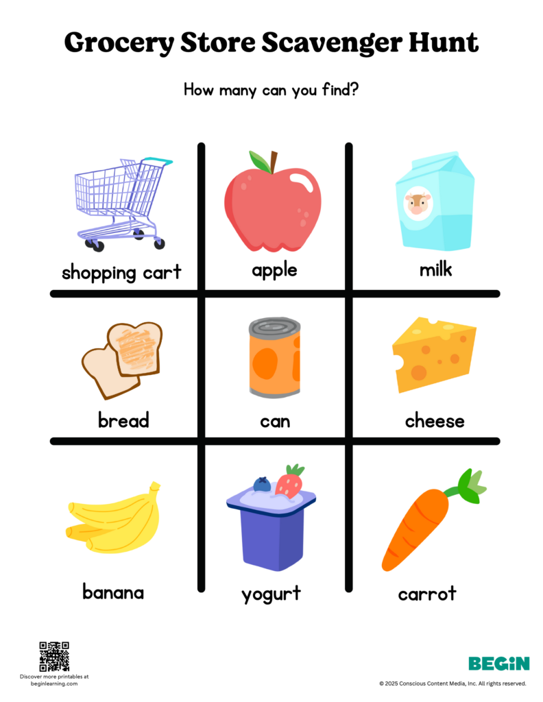Grocery Store Scavenger Hunt Color Worksheet