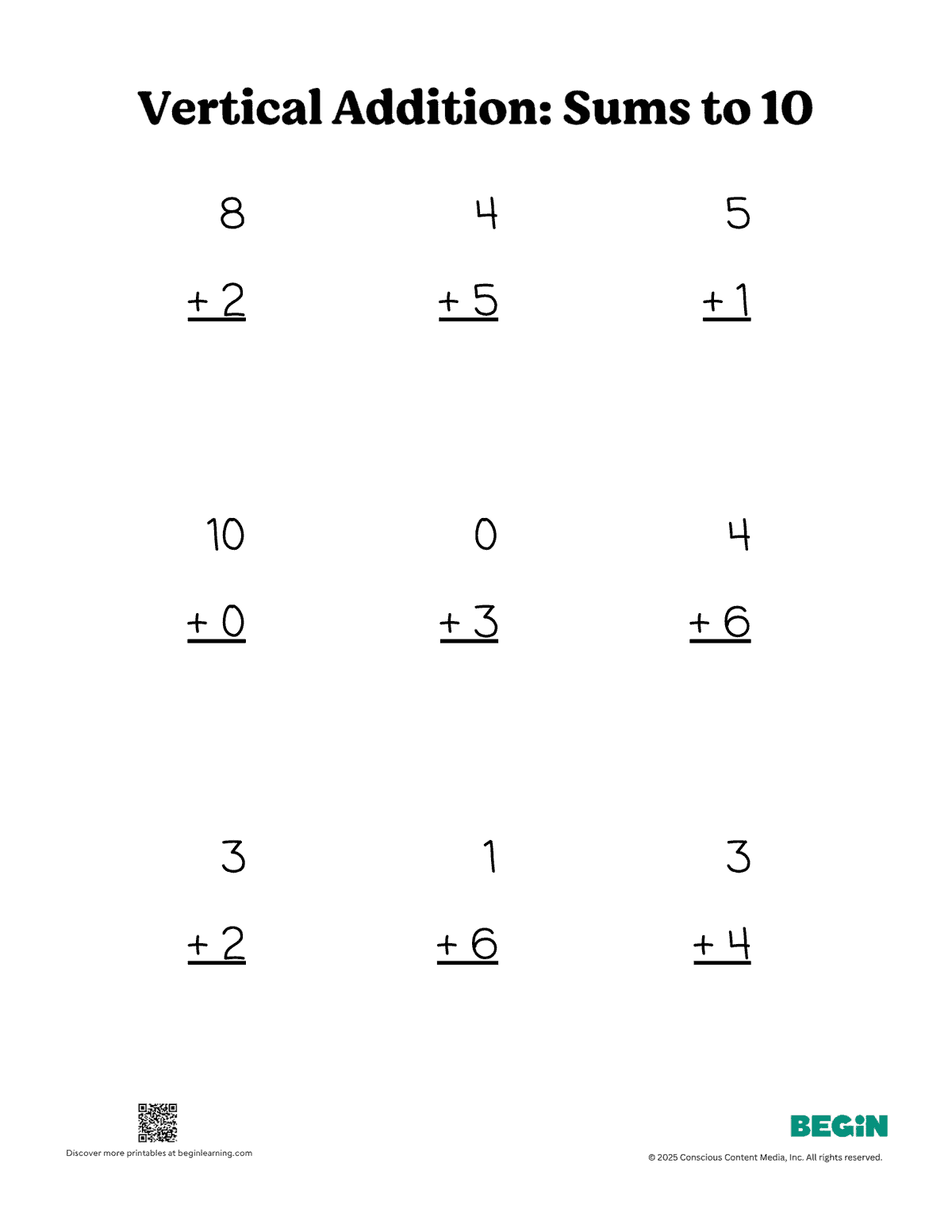 Printables Vertical Addition 2