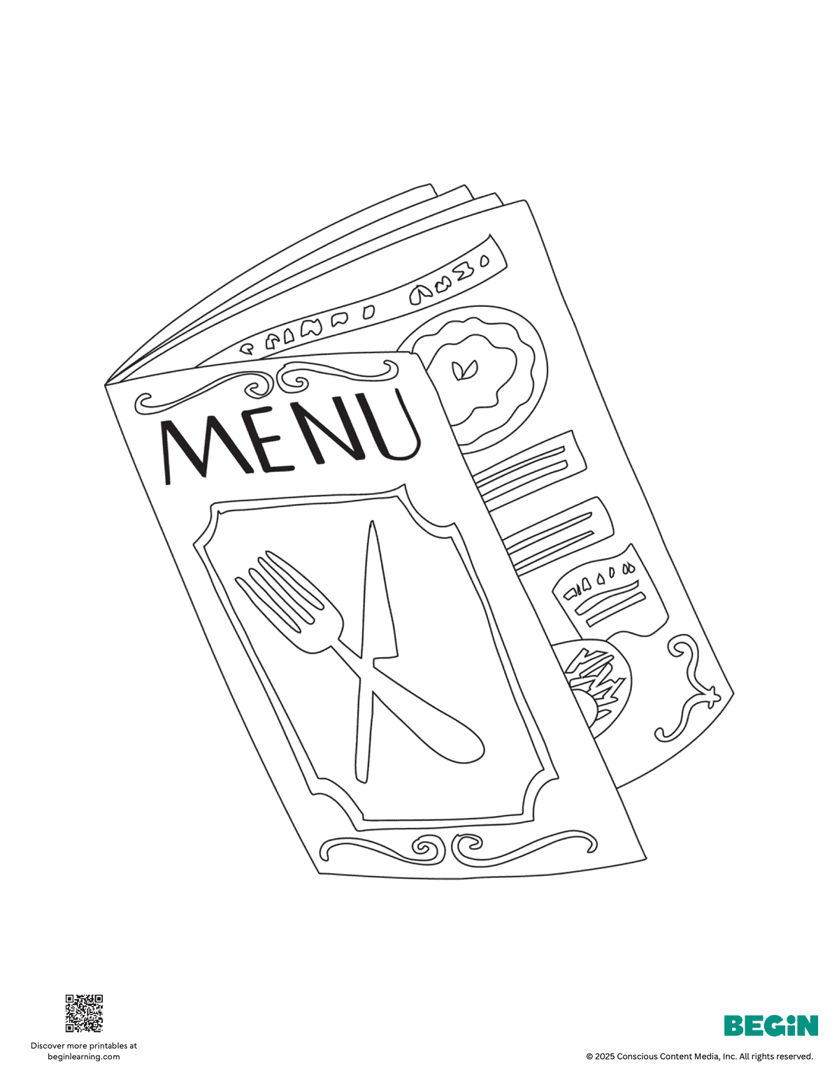 Free Printable Menu Coloring Page