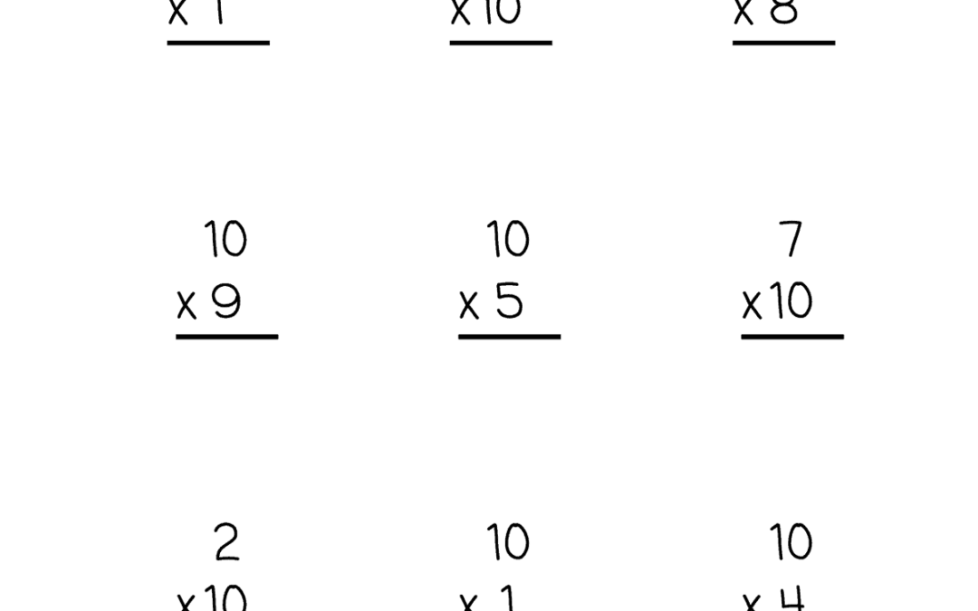 Free Printable Multiplication by 10 Worksheets