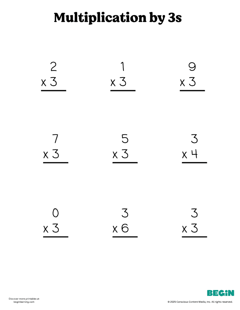 Printable Multiplication 3s
