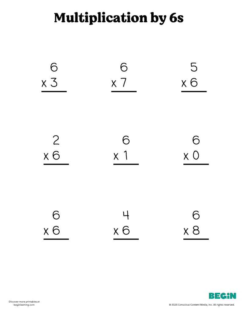Printable Multiplication 6s