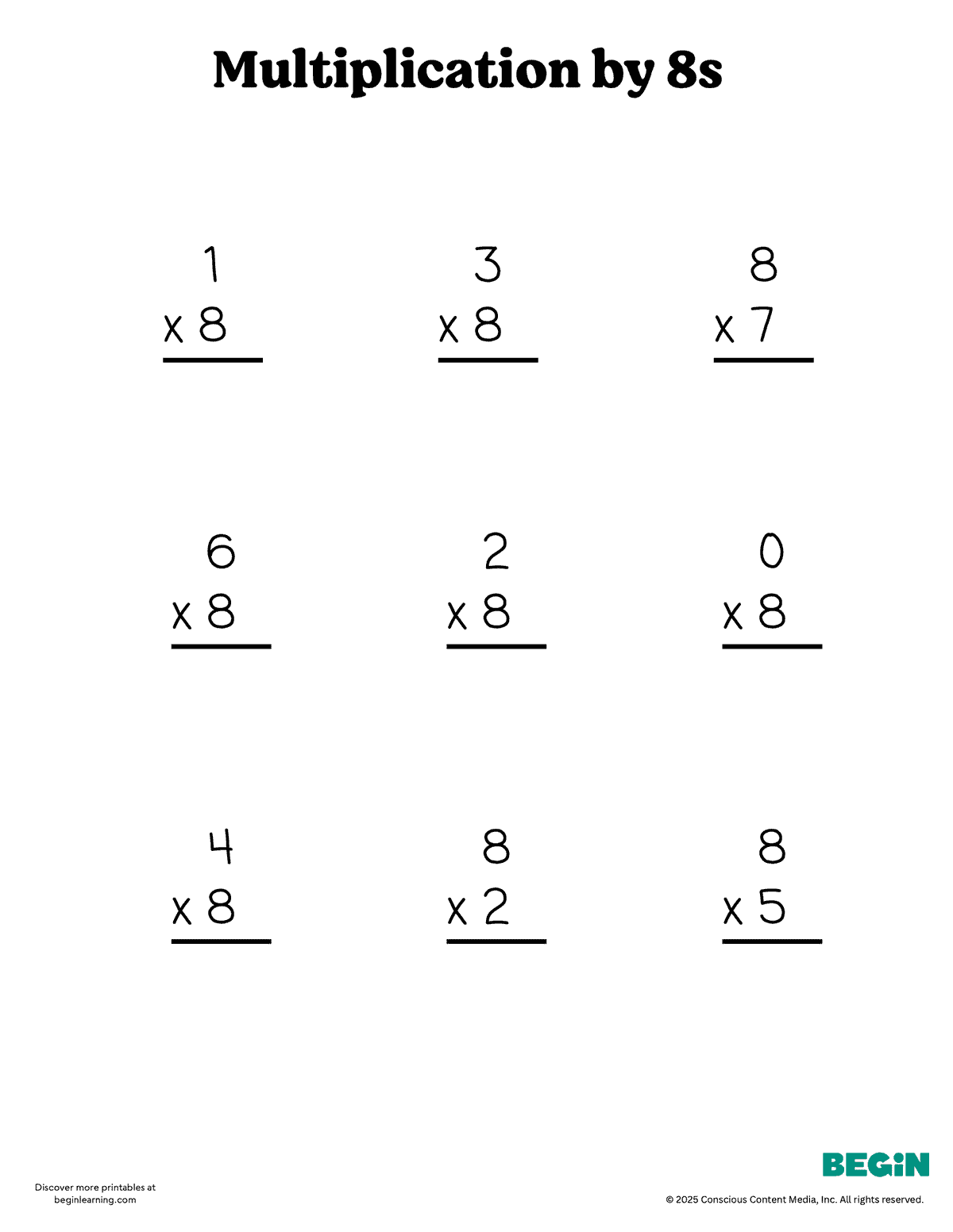 Printable Multiplication 8s