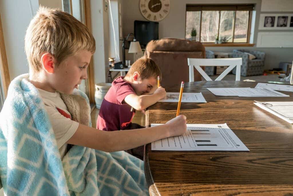 Kids doing their homeschool curriculum
