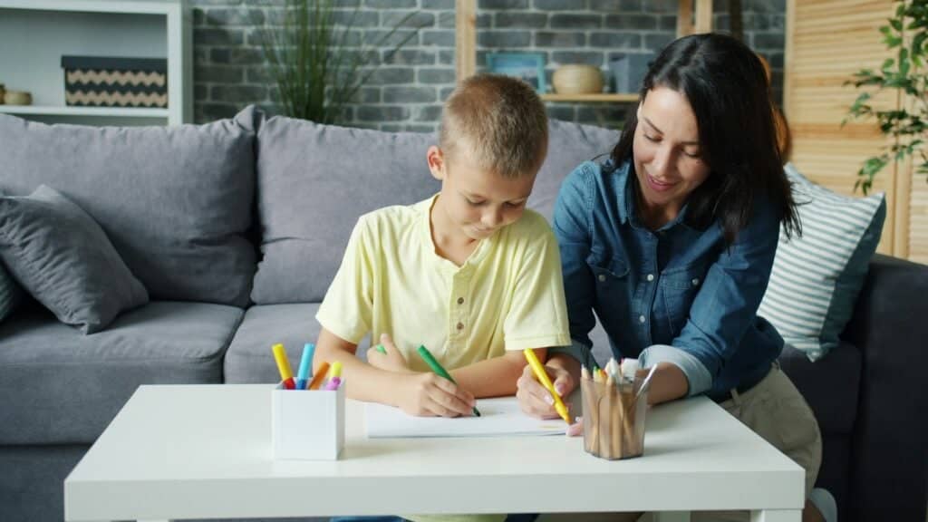 Mom going over homeschool curriculum